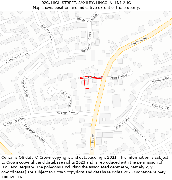 92C, HIGH STREET, SAXILBY, LINCOLN, LN1 2HG: Location map and indicative extent of plot