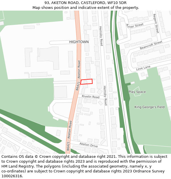 93, AKETON ROAD, CASTLEFORD, WF10 5DR: Location map and indicative extent of plot