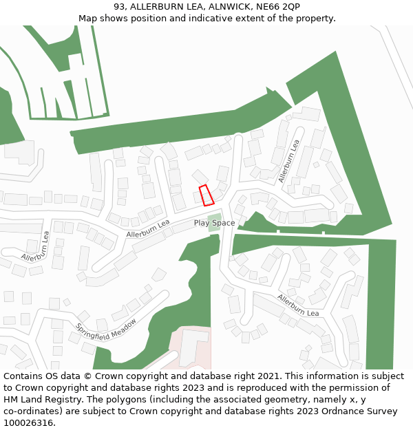 93, ALLERBURN LEA, ALNWICK, NE66 2QP: Location map and indicative extent of plot
