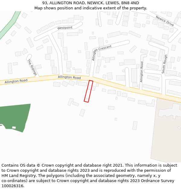93, ALLINGTON ROAD, NEWICK, LEWES, BN8 4ND: Location map and indicative extent of plot
