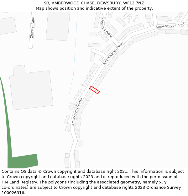 93, AMBERWOOD CHASE, DEWSBURY, WF12 7NZ: Location map and indicative extent of plot