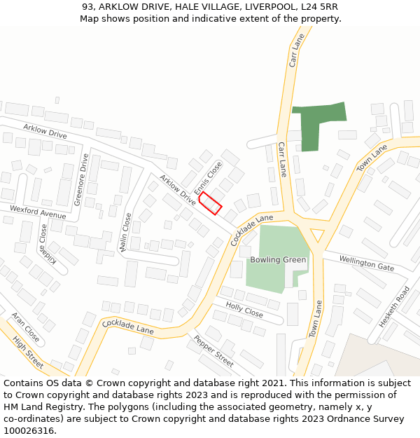 93, ARKLOW DRIVE, HALE VILLAGE, LIVERPOOL, L24 5RR: Location map and indicative extent of plot