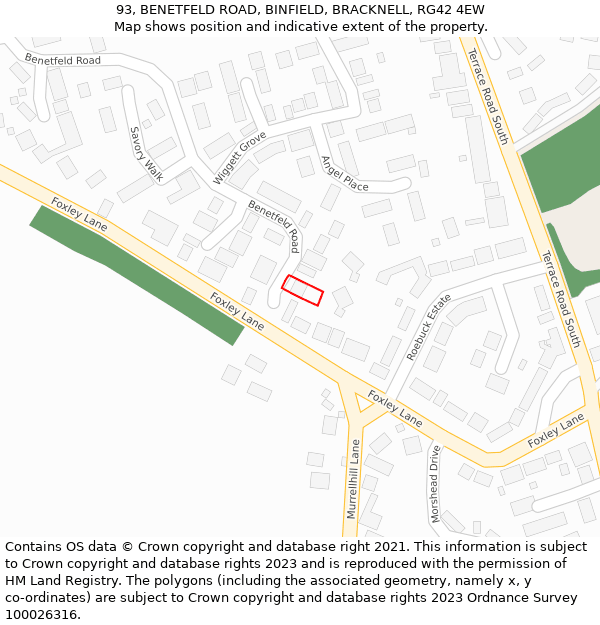 93, BENETFELD ROAD, BINFIELD, BRACKNELL, RG42 4EW: Location map and indicative extent of plot