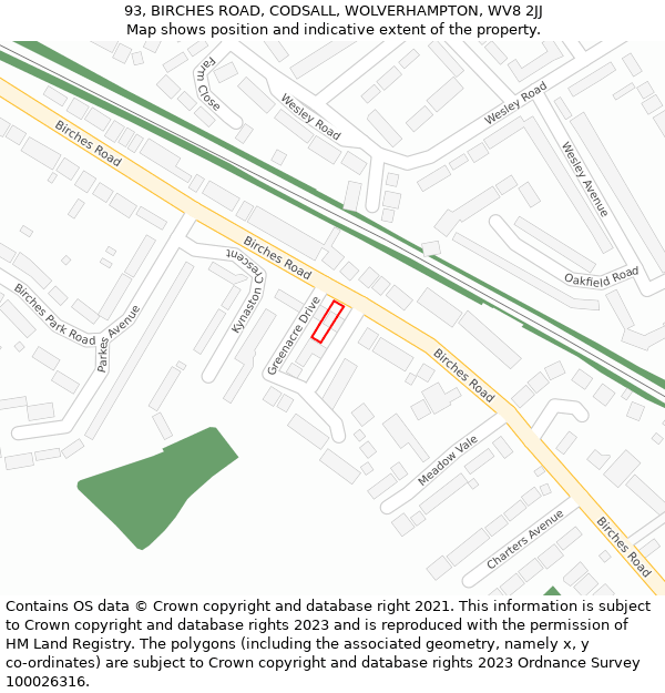 93, BIRCHES ROAD, CODSALL, WOLVERHAMPTON, WV8 2JJ: Location map and indicative extent of plot