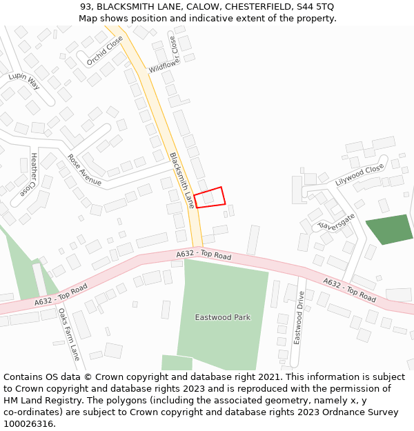 93, BLACKSMITH LANE, CALOW, CHESTERFIELD, S44 5TQ: Location map and indicative extent of plot