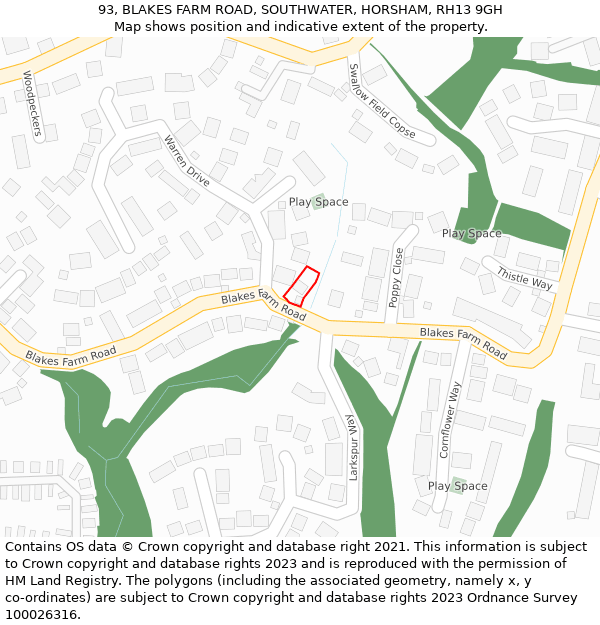 93, BLAKES FARM ROAD, SOUTHWATER, HORSHAM, RH13 9GH: Location map and indicative extent of plot