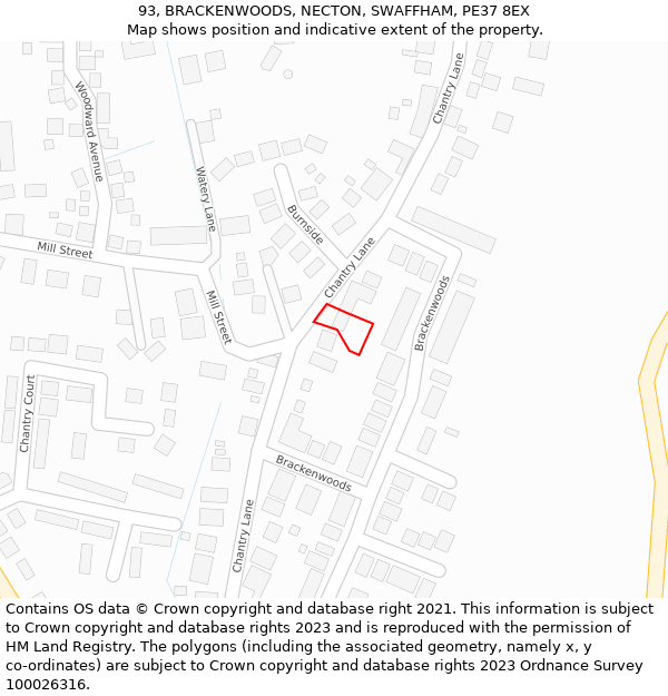 93, BRACKENWOODS, NECTON, SWAFFHAM, PE37 8EX: Location map and indicative extent of plot