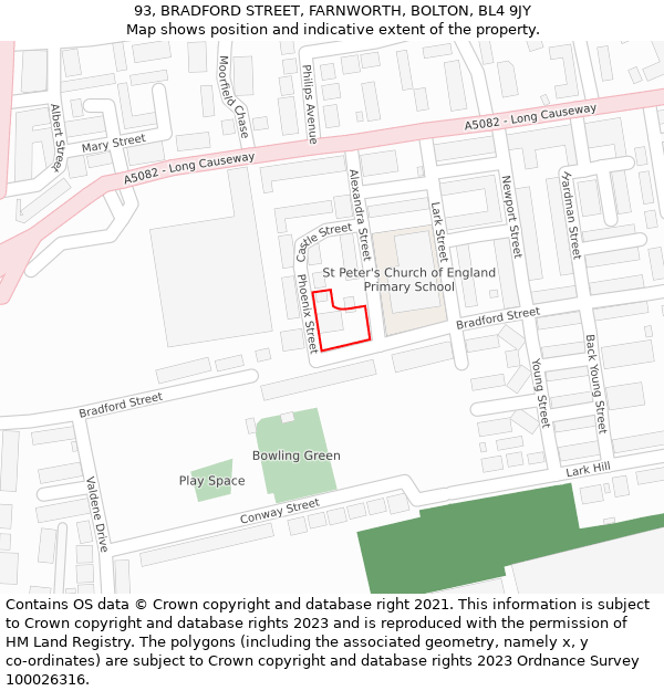 93, BRADFORD STREET, FARNWORTH, BOLTON, BL4 9JY: Location map and indicative extent of plot