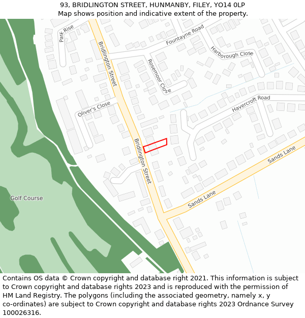 93, BRIDLINGTON STREET, HUNMANBY, FILEY, YO14 0LP: Location map and indicative extent of plot