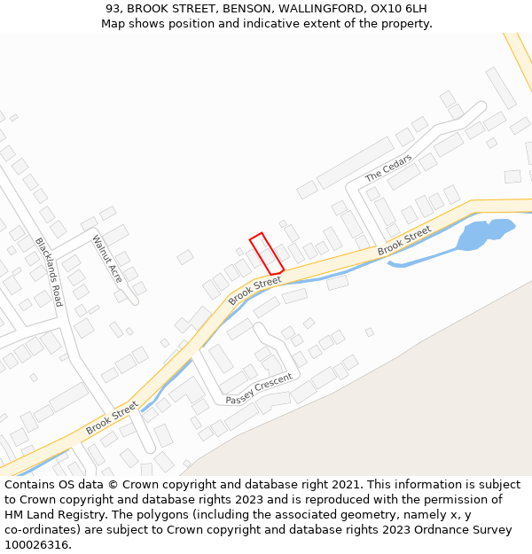 93, BROOK STREET, BENSON, WALLINGFORD, OX10 6LH: Location map and indicative extent of plot