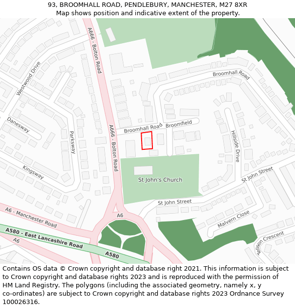 93, BROOMHALL ROAD, PENDLEBURY, MANCHESTER, M27 8XR: Location map and indicative extent of plot