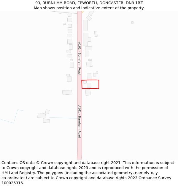 93, BURNHAM ROAD, EPWORTH, DONCASTER, DN9 1BZ: Location map and indicative extent of plot