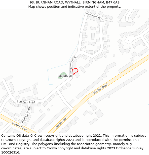93, BURNHAM ROAD, WYTHALL, BIRMINGHAM, B47 6AS: Location map and indicative extent of plot