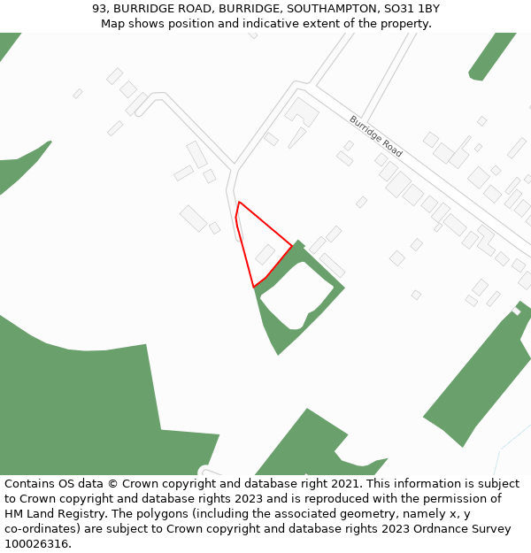 93, BURRIDGE ROAD, BURRIDGE, SOUTHAMPTON, SO31 1BY: Location map and indicative extent of plot