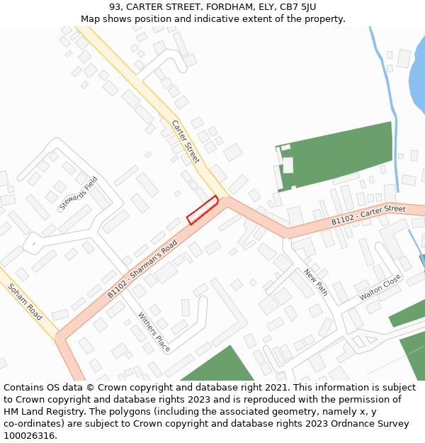 93, CARTER STREET, FORDHAM, ELY, CB7 5JU: Location map and indicative extent of plot