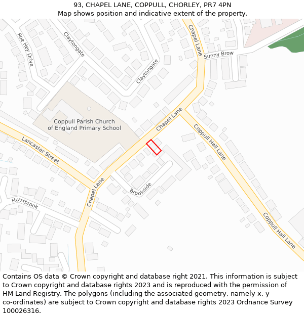 93, CHAPEL LANE, COPPULL, CHORLEY, PR7 4PN: Location map and indicative extent of plot