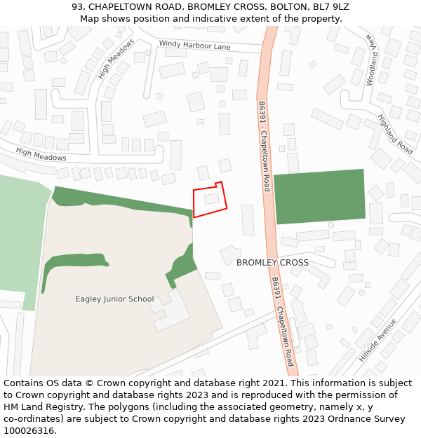 93, CHAPELTOWN ROAD, BROMLEY CROSS, BOLTON, BL7 9LZ: Location map and indicative extent of plot