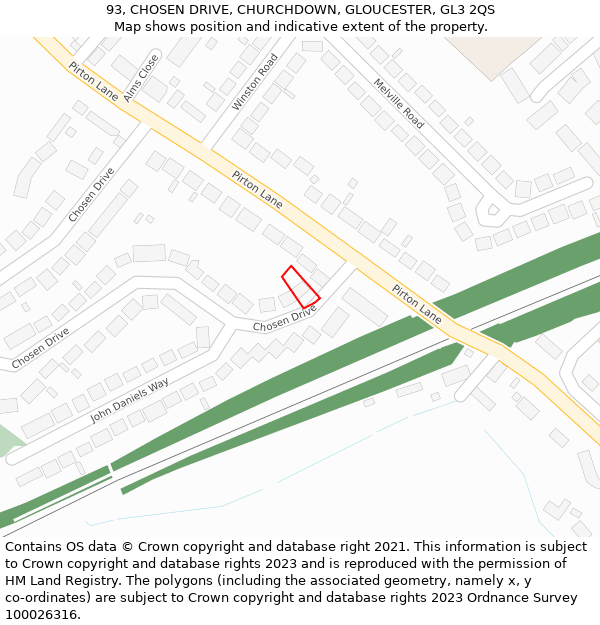 93, CHOSEN DRIVE, CHURCHDOWN, GLOUCESTER, GL3 2QS: Location map and indicative extent of plot