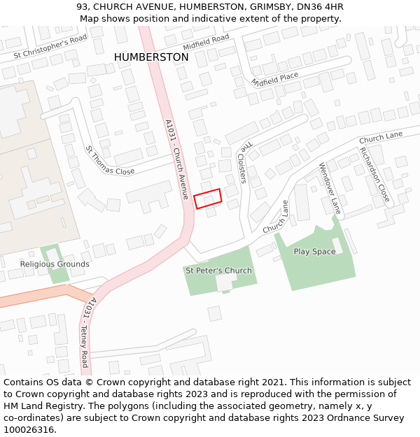 93, CHURCH AVENUE, HUMBERSTON, GRIMSBY, DN36 4HR: Location map and indicative extent of plot