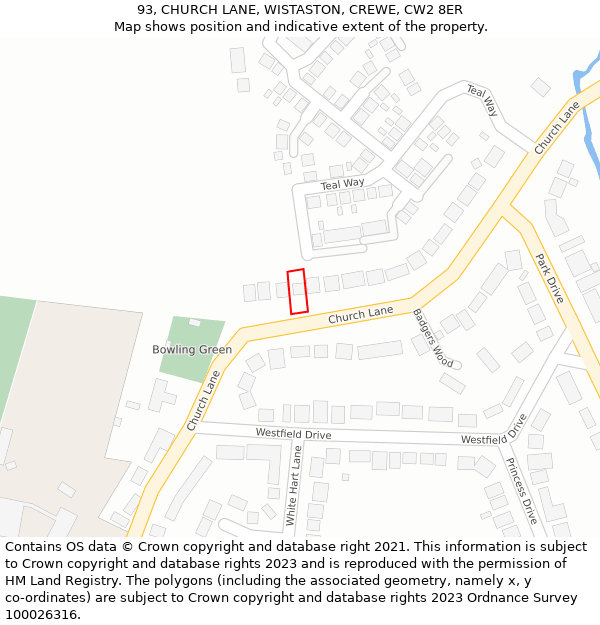 93, CHURCH LANE, WISTASTON, CREWE, CW2 8ER: Location map and indicative extent of plot