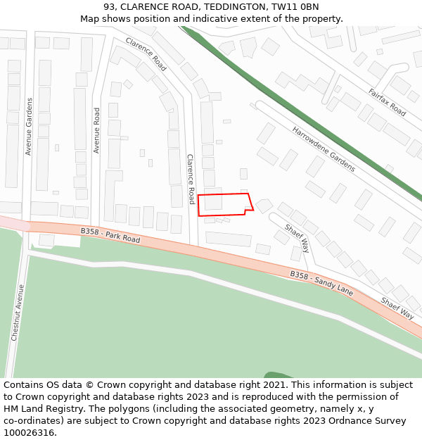 93, CLARENCE ROAD, TEDDINGTON, TW11 0BN: Location map and indicative extent of plot