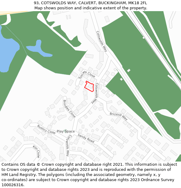 93, COTSWOLDS WAY, CALVERT, BUCKINGHAM, MK18 2FL: Location map and indicative extent of plot