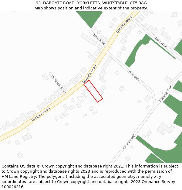 93, DARGATE ROAD, YORKLETTS, WHITSTABLE, CT5 3AG: Location map and indicative extent of plot