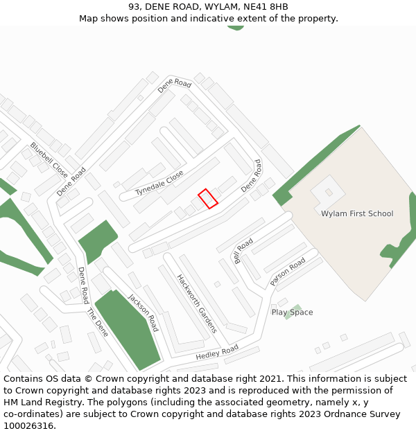 93, DENE ROAD, WYLAM, NE41 8HB: Location map and indicative extent of plot