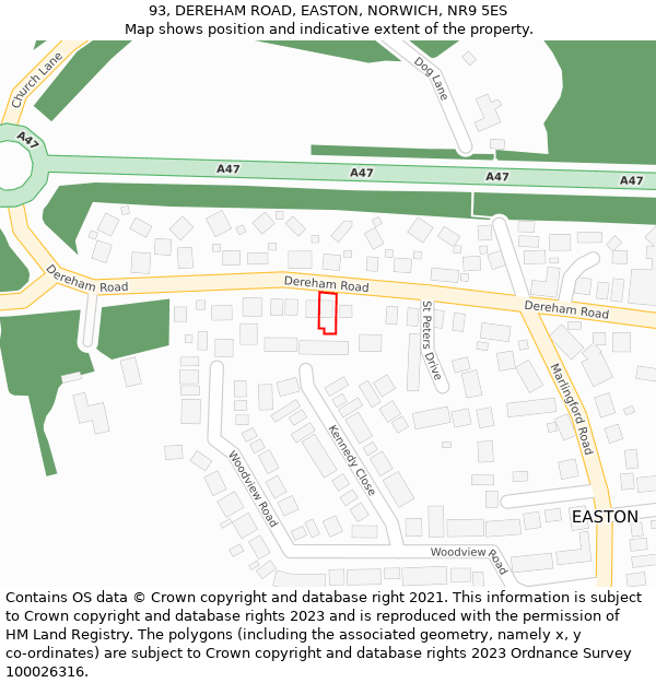 93, DEREHAM ROAD, EASTON, NORWICH, NR9 5ES: Location map and indicative extent of plot