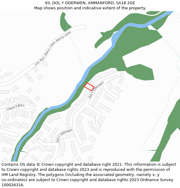 93, DOL Y DDERWEN, AMMANFORD, SA18 2GE: Location map and indicative extent of plot