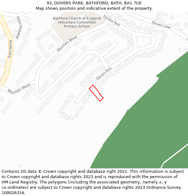 93, DOVERS PARK, BATHFORD, BATH, BA1 7UE: Location map and indicative extent of plot