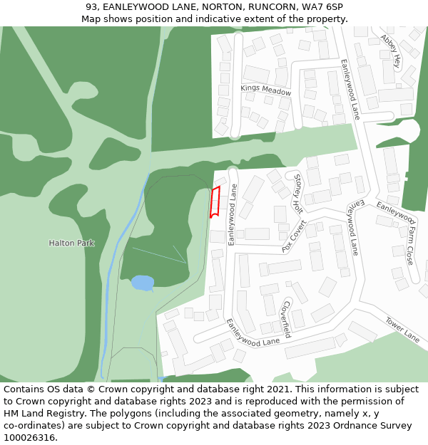 93, EANLEYWOOD LANE, NORTON, RUNCORN, WA7 6SP: Location map and indicative extent of plot