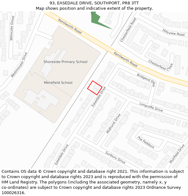 93, EASEDALE DRIVE, SOUTHPORT, PR8 3TT: Location map and indicative extent of plot