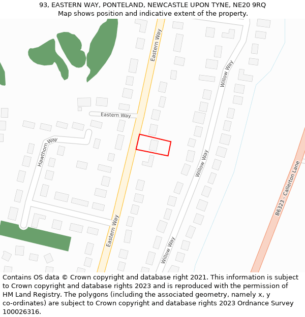 93, EASTERN WAY, PONTELAND, NEWCASTLE UPON TYNE, NE20 9RQ: Location map and indicative extent of plot