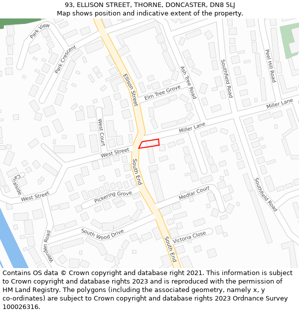 93, ELLISON STREET, THORNE, DONCASTER, DN8 5LJ: Location map and indicative extent of plot