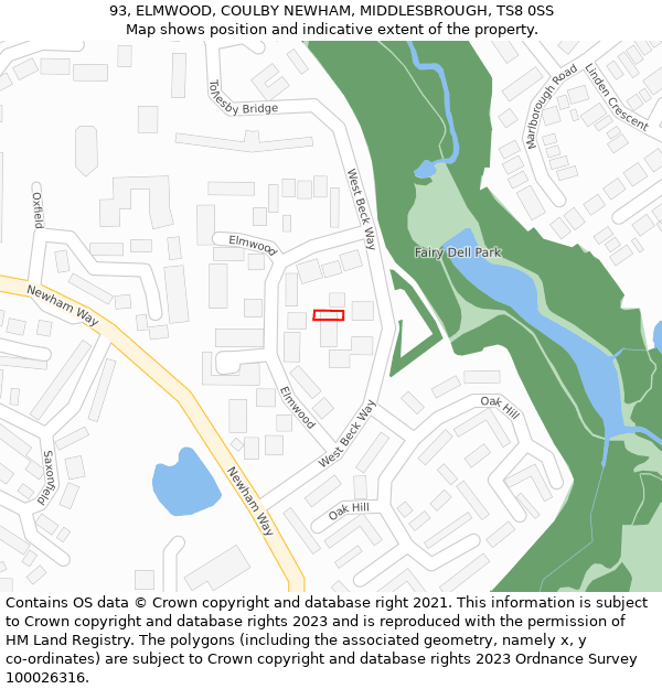 93, ELMWOOD, COULBY NEWHAM, MIDDLESBROUGH, TS8 0SS: Location map and indicative extent of plot