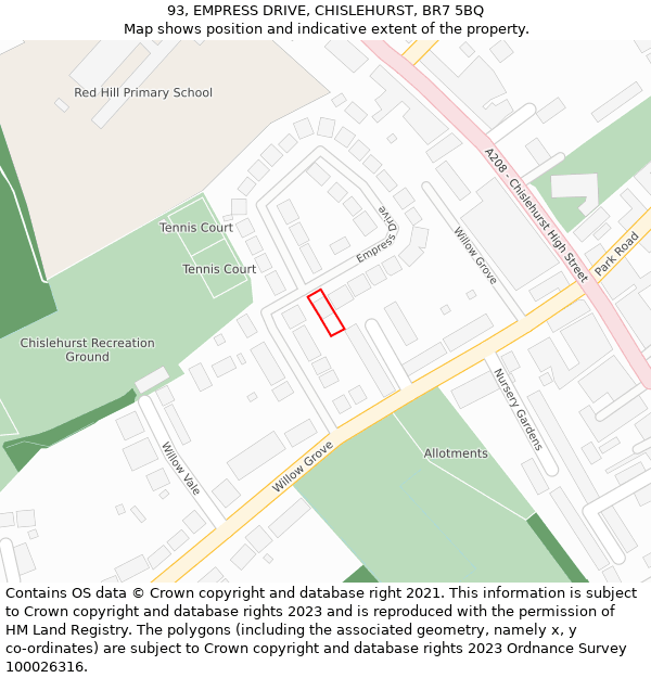 93, EMPRESS DRIVE, CHISLEHURST, BR7 5BQ: Location map and indicative extent of plot