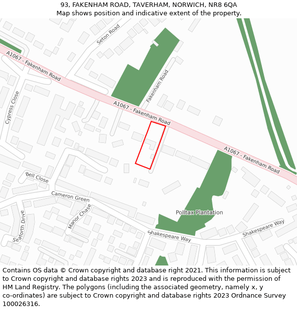 93, FAKENHAM ROAD, TAVERHAM, NORWICH, NR8 6QA: Location map and indicative extent of plot