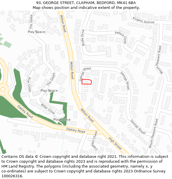 93, GEORGE STREET, CLAPHAM, BEDFORD, MK41 6BA: Location map and indicative extent of plot