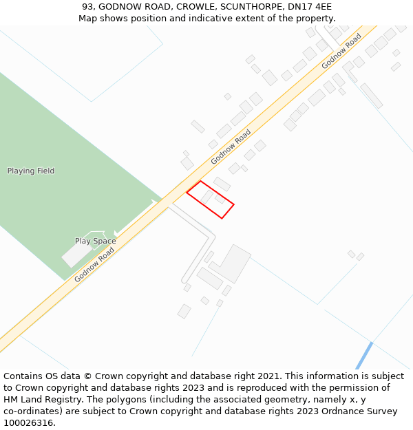 93, GODNOW ROAD, CROWLE, SCUNTHORPE, DN17 4EE: Location map and indicative extent of plot