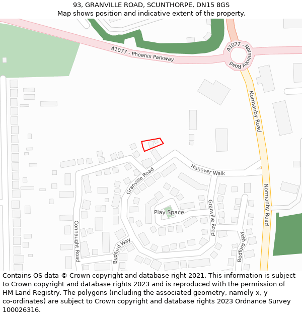 93, GRANVILLE ROAD, SCUNTHORPE, DN15 8GS: Location map and indicative extent of plot