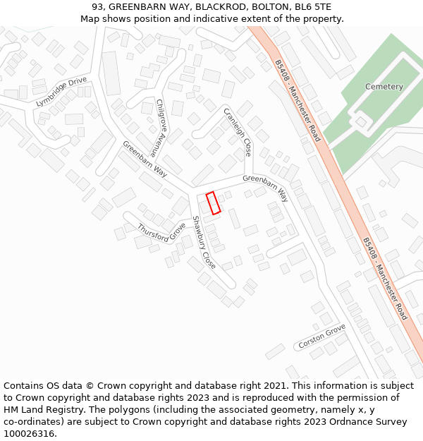 93, GREENBARN WAY, BLACKROD, BOLTON, BL6 5TE: Location map and indicative extent of plot