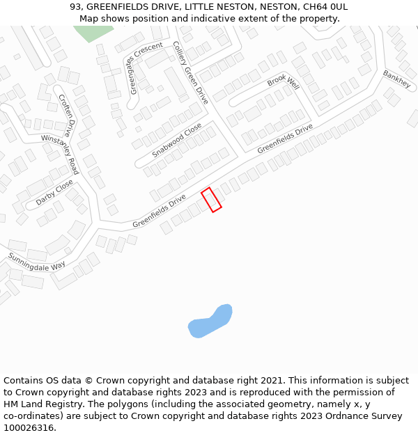 93, GREENFIELDS DRIVE, LITTLE NESTON, NESTON, CH64 0UL: Location map and indicative extent of plot