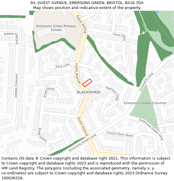 93, GUEST AVENUE, EMERSONS GREEN, BRISTOL, BS16 7DA: Location map and indicative extent of plot