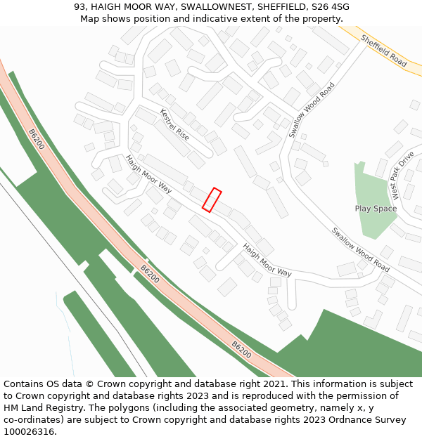 93, HAIGH MOOR WAY, SWALLOWNEST, SHEFFIELD, S26 4SG: Location map and indicative extent of plot