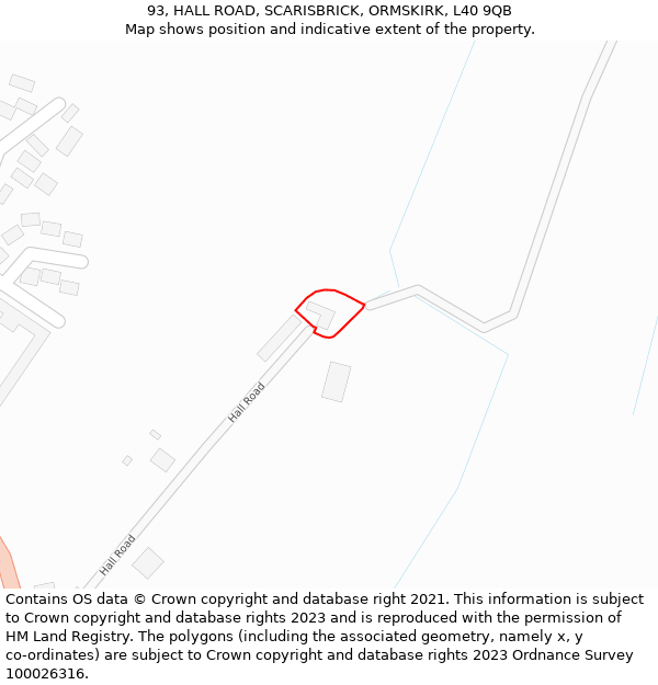 93, HALL ROAD, SCARISBRICK, ORMSKIRK, L40 9QB: Location map and indicative extent of plot