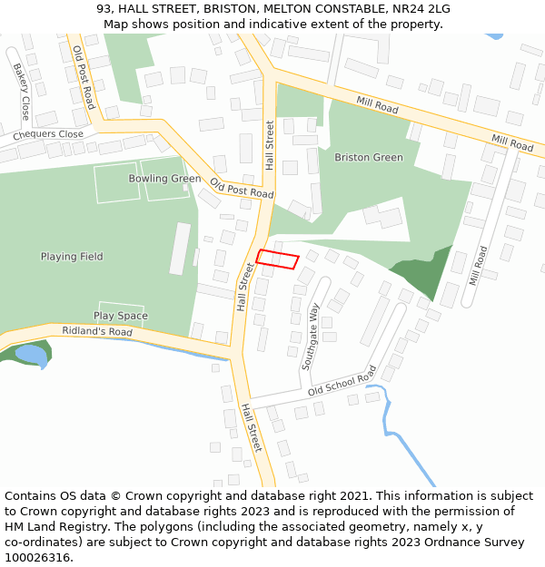 93, HALL STREET, BRISTON, MELTON CONSTABLE, NR24 2LG: Location map and indicative extent of plot