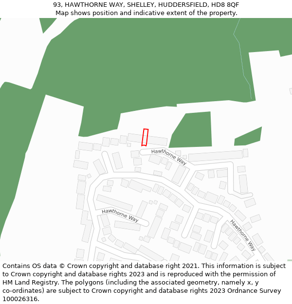 93, HAWTHORNE WAY, SHELLEY, HUDDERSFIELD, HD8 8QF: Location map and indicative extent of plot