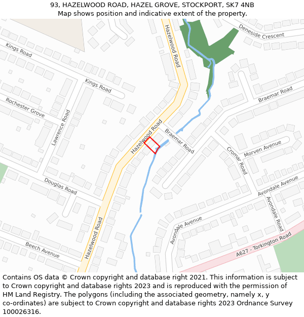 93, HAZELWOOD ROAD, HAZEL GROVE, STOCKPORT, SK7 4NB: Location map and indicative extent of plot