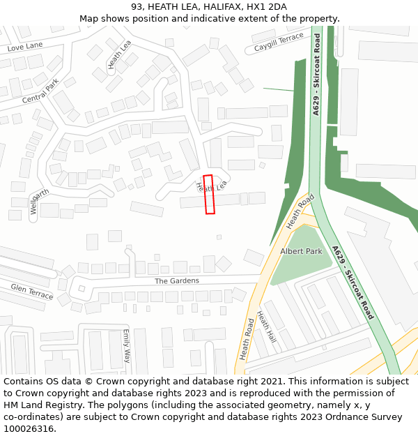 93, HEATH LEA, HALIFAX, HX1 2DA: Location map and indicative extent of plot